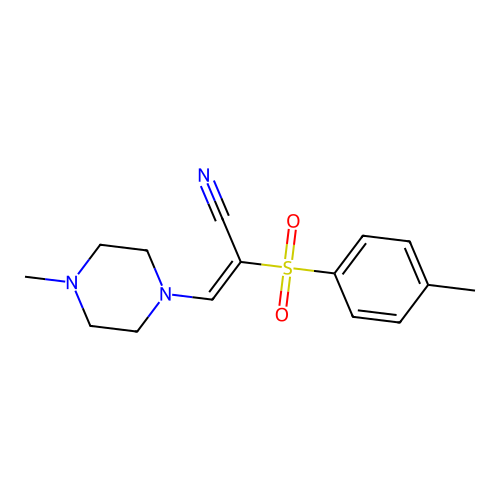 (2E)-2-[(4-methylphenyl)sulfonyl]-3-(4-methylpiperazin-1-yl)prop-2-enenitrile structure
