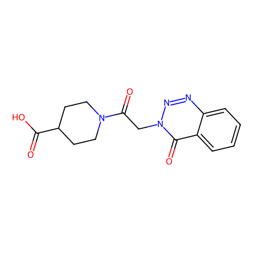 1-[(4-oxo-1,2,3-benzotriazin-3(4H)-yl)acetyl]piperidine-4-carboxylic acid structure