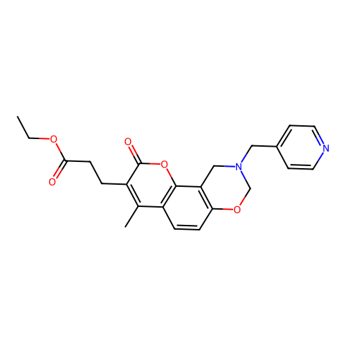 ethyl 3-(4-methyl-2-oxo-9-(pyridin-4-ylmethyl)-2,8,9,10-tetrahydrochromeno[8,7-e][1,3]oxazin-3-yl)propanoate structure