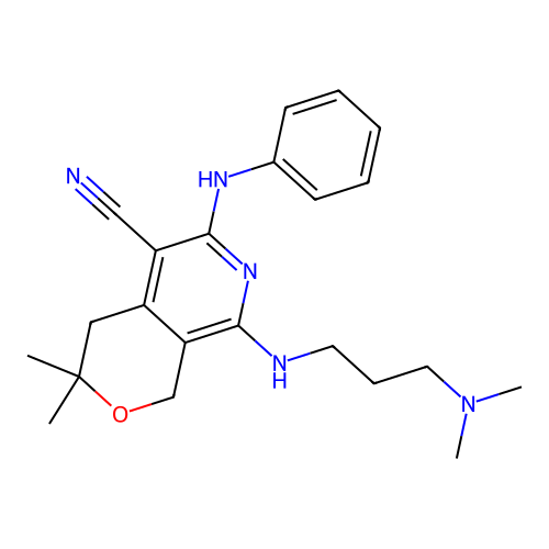 6-anilino-8-[3-(dimethylamino)propylamino]-3,3-dimethyl-1,4-dihydropyrano[3,4-c]pyridine-5-carbonitrile structure