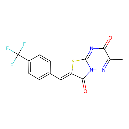 (Z)-6-methyl-2-(4-(trifluoromethyl)benzylidene)-2H-thiazolo[3,2-b][1,2,4]triazine-3,7-dione structure