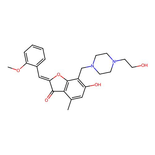 (Z)-6-hydroxy-7-((4-(2-hydroxyethyl)piperazin-1-yl)methyl)-2-(2-methoxybenzylidene)-4-methylbenzofuran-3(2H)-one structure