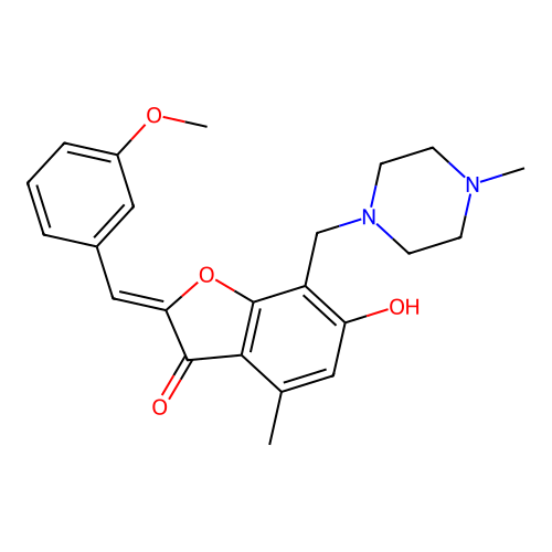 (Z)-6-hydroxy-2-(3-methoxybenzylidene)-4-methyl-7-((4-methylpiperazin-1-yl)methyl)benzofuran-3(2H)-one structure