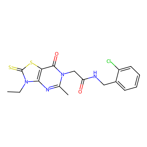 N-(2-chlorobenzyl)-2-(3-ethyl-5-methyl-7-oxo-2-thioxo-2,3-dihydrothiazolo[4,5-d]pyrimidin-6(7H)-yl)acetamide structure