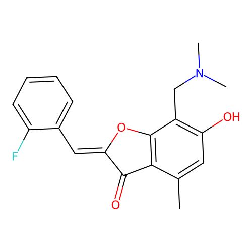 (Z)-7-((dimethylamino)methyl)-2-(2-fluorobenzylidene)-6-hydroxy-4-methylbenzofuran-3(2H)-one structure