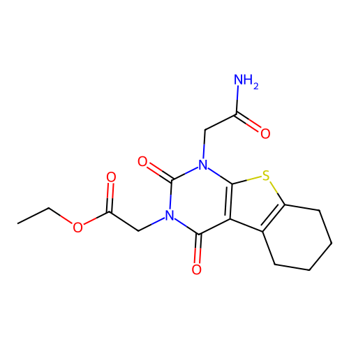 ethyl 2-(1-(2-amino-2-oxoethyl)-2,4-dioxo-1,2,5,6,7,8-hexahydrobenzo[4,5]thieno[2,3-d]pyrimidin-3(4H)-yl)acetate structure
