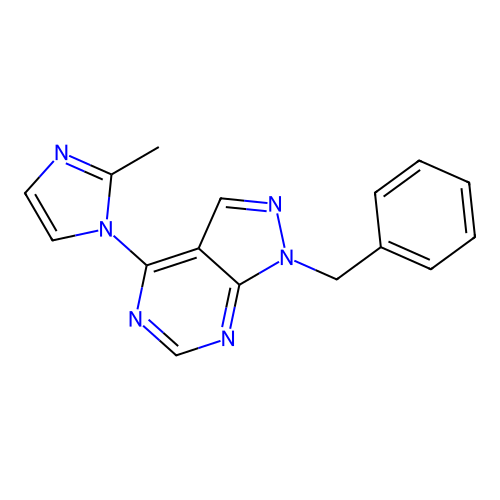 1-benzyl-4-(2-methyl-1H-imidazol-1-yl)-1H-pyrazolo[3,4-d]pyrimidine structure