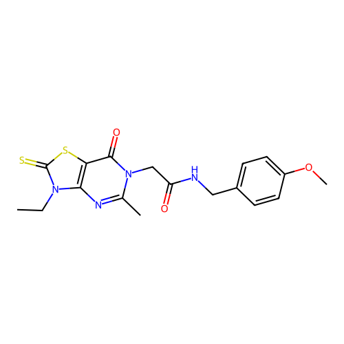 2-(3-ethyl-5-methyl-7-oxo-2-thioxo-2,3-dihydrothiazolo[4,5-d]pyrimidin-6(7H)-yl)-N-(4-methoxybenzyl)acetamide structure