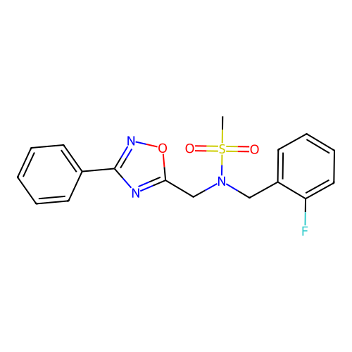 N-(2-fluorobenzyl)-N-((3-phenyl-1,2,4-oxadiazol-5-yl)methyl)methanesulfonamide structure