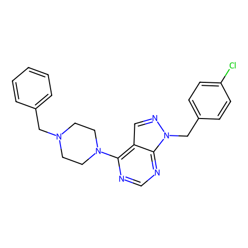 4-(4-benzylpiperazin-1-yl)-1-(4-chlorobenzyl)-1H-pyrazolo[3,4-d]pyrimidine structure