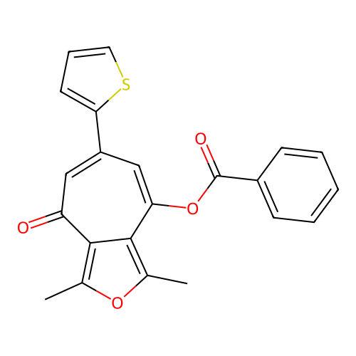1,3-dimethyl-4-oxo-6-(thiophen-2-yl)-4H-cyclohepta[c]furan-8-yl benzoate structure