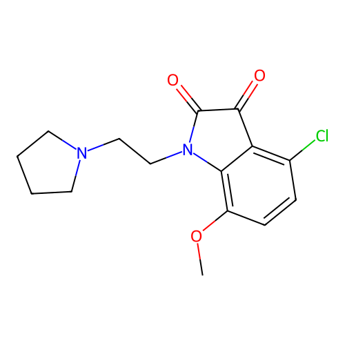 4-chloro-7-methoxy-1-[2-(pyrrolidin-1-yl)ethyl]-1H-indole-2,3-dione structure