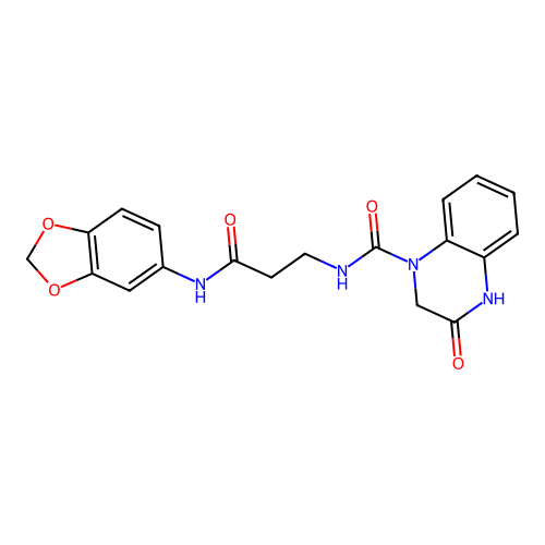 N-[3-(1,3-benzodioxol-5-ylamino)-3-oxopropyl]-3-hydroxyquinoxaline-1(2H)-carboxamide structure