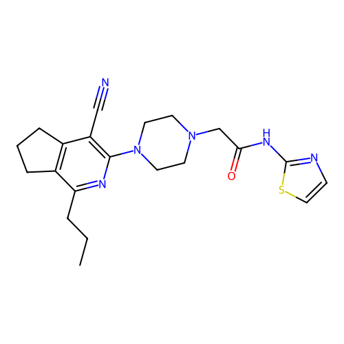 2-[4-(4-cyano-1-propyl-6,7-dihydro-5H-cyclopenta[c]pyridin-3-yl)piperazin-1-yl]-N-(1,3-thiazol-2-yl)acetamide structure