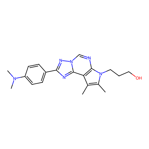 3-(2-(4-(dimethylamino)phenyl)-8,9-dimethyl-7H-pyrrolo[3,2-e][1,2,4]triazolo[1,5-c]pyrimidin-7-yl)propan-1-ol structure