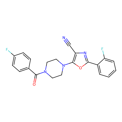 5-[4-(4-fluorobenzoyl)piperazin-1-yl]-2-(2-fluorophenyl)-1,3-oxazole-4-carbonitrile structure