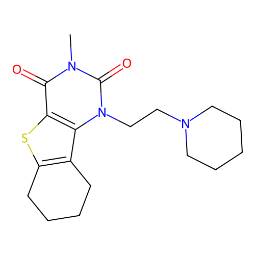 3-methyl-1-(2-(piperidin-1-yl)ethyl)-6,7,8,9-tetrahydrobenzo[4,5]thieno[3,2-d]pyrimidine-2,4(1H,3H)-dione structure