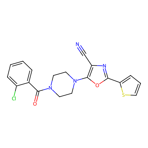 5-(4-(2-Chlorobenzoyl)piperazin-1-yl)-2-(thiophen-2-yl)oxazole-4-carbonitrile structure