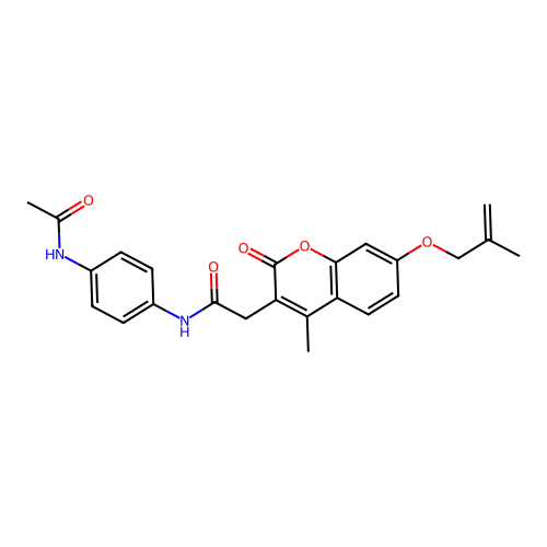 N-(4-acetamidophenyl)-2-(4-methyl-7-((2-methylallyl)oxy)-2-oxo-2H-chromen-3-yl)acetamide structure