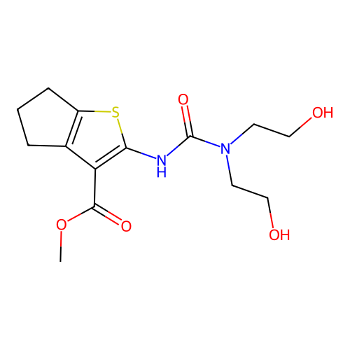 methyl 2-(3,3-bis(2-hydroxyethyl)ureido)-5,6-dihydro-4H-cyclopenta[b]thiophene-3-carboxylate structure