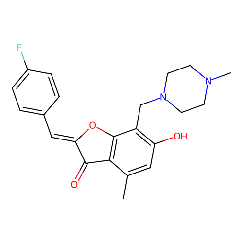(Z)-2-(4-fluorobenzylidene)-6-hydroxy-4-methyl-7-((4-methylpiperazin-1-yl)methyl)benzofuran-3(2H)-one structure