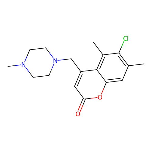 6-chloro-5,7-dimethyl-4-((4-methylpiperazin-1-yl)methyl)-2H-chromen-2-one structure