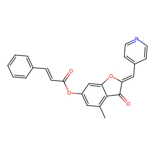 (2Z)-4-methyl-3-oxo-2-(pyridin-4-ylmethylidene)-2,3-dihydro-1-benzofuran-6-yl (2E)-3-phenylprop-2-enoate structure