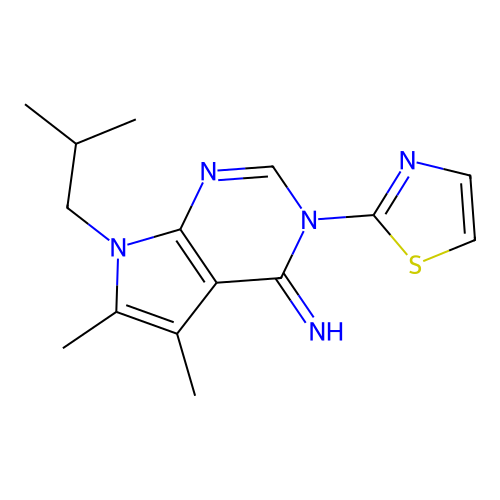 7-isobutyl-5,6-dimethyl-3-(thiazol-2-yl)-3H-pyrrolo[2,3-d]pyrimidin-4(7H)-imine structure