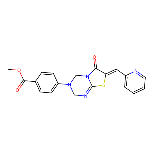 (Z)-methyl 4-(6-oxo-7-(pyridin-2-ylmethylene)-6,7-dihydro-2H-thiazolo[3,2-a][1,3,5]triazin-3(4H)-yl)benzoate structure