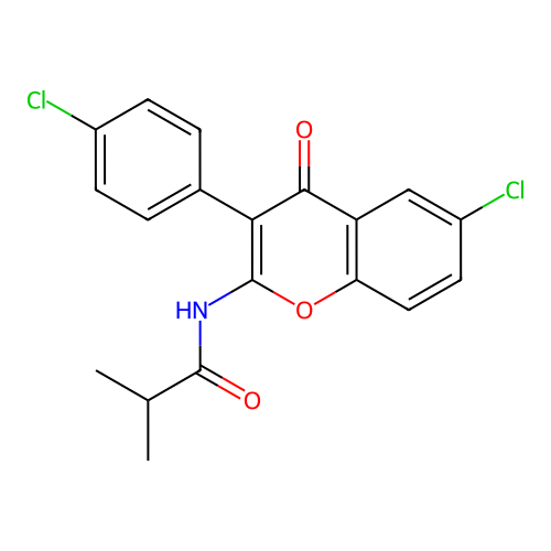 N-(6-chloro-3-(4-chlorophenyl)-4-oxo-4H-chromen-2-yl)isobutyramide structure