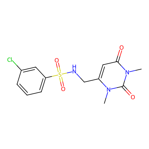 3-chloro-N-((1,3-dimethyl-2,6-dioxo-1,2,3,6-tetrahydropyrimidin-4-yl)methyl)benzenesulfonamide structure