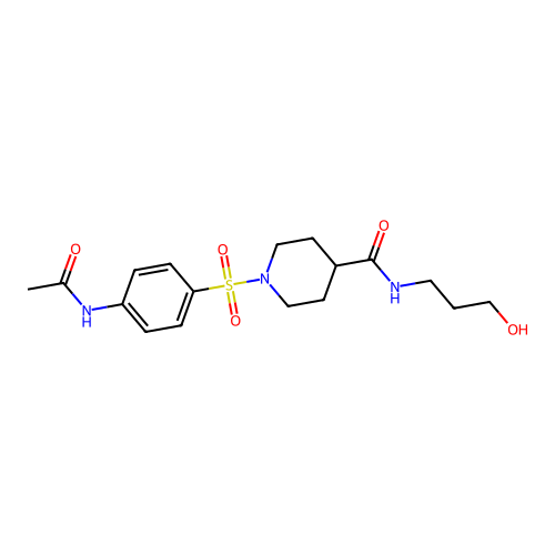 1-{[4-(acetylamino)phenyl]sulfonyl}-N-(3-hydroxypropyl)piperidine-4-carboxamide structure