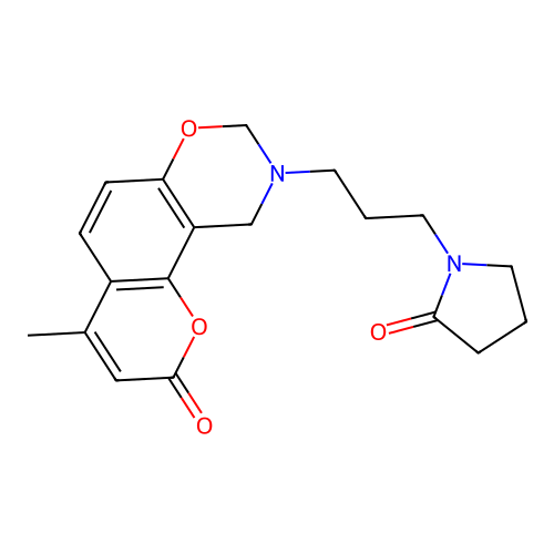 4-methyl-9-(3-(2-oxopyrrolidin-1-yl)propyl)-9,10-dihydrochromeno[8,7-e][1,3]oxazin-2(8H)-one structure