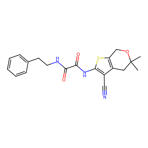 N'-(3-cyano-5,5-dimethyl-4,7-dihydrothieno[2,3-c]pyran-2-yl)-N-phenethyloxamide structure