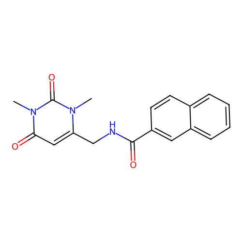 N-((1,3-dimethyl-2,6-dioxo-1,2,3,6-tetrahydropyrimidin-4-yl)methyl)-2-naphthamide structure