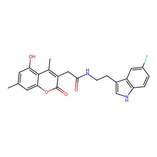 N-(2-(5-fluoro-1H-indol-3-yl)ethyl)-2-(5-hydroxy-4,7-dimethyl-2-oxo-2H-chromen-3-yl)acetamide structure