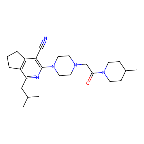1-isobutyl-3-(4-(2-(4-methylpiperidin-1-yl)-2-oxoethyl)piperazin-1-yl)-6,7-dihydro-5H-cyclopenta[c]pyridine-4-carbonitrile structure
