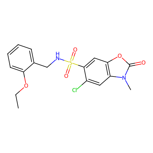 5-chloro-N-(2-ethoxybenzyl)-3-methyl-2-oxo-2,3-dihydro-1,3-benzoxazole-6-sulfonamide structure