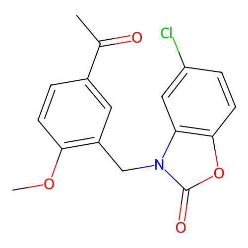 3-(5-acetyl-2-methoxybenzyl)-5-chloro-1,3-benzoxazol-2(3H)-one structure
