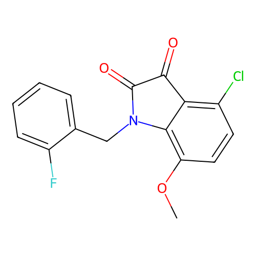 4-chloro-1-(2-fluorobenzyl)-7-methoxy-1H-indole-2,3-dione structure