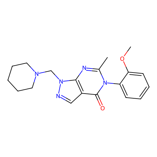 5-(2-methoxyphenyl)-6-methyl-1-(piperidin-1-ylmethyl)pyrazolo[3,4-d]pyrimidin-4-one structure
