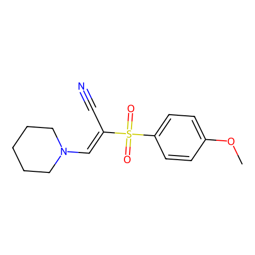 (2E)-2-[(4-methoxyphenyl)sulfonyl]-3-(piperidin-1-yl)prop-2-enenitrile structure