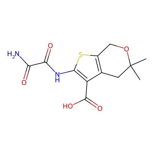 5,5-dimethyl-2-(oxamoylamino)-4,7-dihydrothieno[2,3-c]pyran-3-carboxylic acid structure