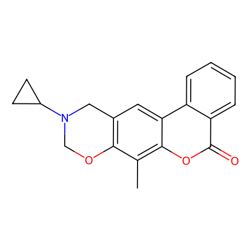 10-Cyclopropyl-7-methyl-9,11-dihydroisochromeno[4,3-g][1,3]benzoxazin-5-one structure