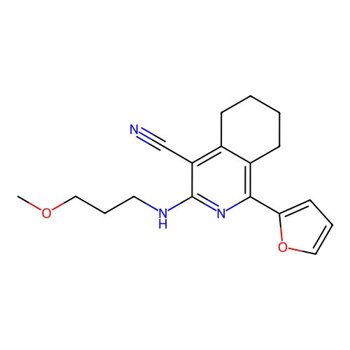 1-(2-furyl)-3-(3-methoxypropylamino)-5,6,7,8-tetrahydroisoquinoline-4-carbonitrile structure