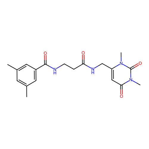 N-(3-(((1,3-dimethyl-2,6-dioxo-1,2,3,6-tetrahydropyrimidin-4-yl)methyl)amino)-3-oxopropyl)-3,5-dimethylbenzamide structure