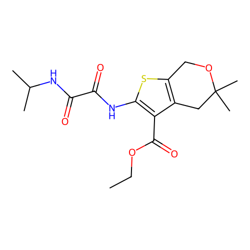 ethyl 2-(2-(isopropylamino)-2-oxoacetamido)-5,5-dimethyl-5,7-dihydro-4H-thieno[2,3-c]pyran-3-carboxylate structure
