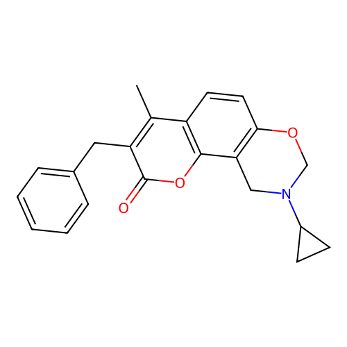 3-Benzyl-9-cyclopropyl-4-methyl-8,10-dihydropyrano[2,3-f][1,3]benzoxazin-2-one structure