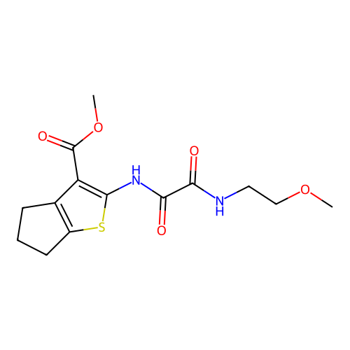 methyl 2-({[(2-methoxyethyl)amino](oxo)acetyl}amino)-5,6-dihydro-4H-cyclopenta[b]thiophene-3-carboxylate structure