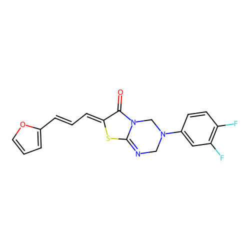 (7Z)-3-(3,4-difluorophenyl)-7-[(2E)-3-(furan-2-yl)prop-2-en-1-ylidene]-3,4-dihydro-2H-[1,3]thiazolo[3,2-a][1,3,5]triazin-6(7H)-one structure